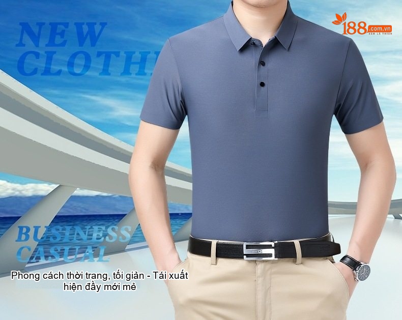 Áo Polo Nam Tay Ngắn Lụa Tằm Tơ Mát Lạnh Không Nhăn Màu Xanh, Trắng, Đen, Xám chi tiết 1