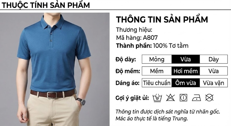 Áo Polo Nam Tay Ngắn Lụa Tằm Tơ Mát Lạnh Không Nhăn Màu Xanh, Trắng, Đen, Xám chi tiết 6
