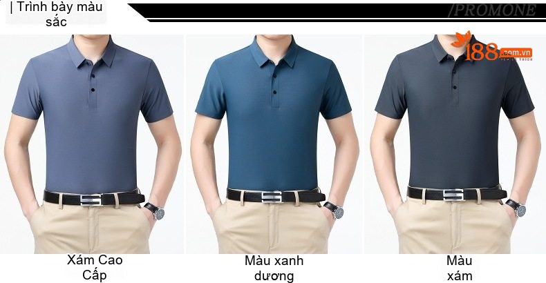 Áo Polo Nam Tay Ngắn Lụa Tằm Tơ Mát Lạnh Không Nhăn Màu Xanh, Trắng, Đen, Xám chi tiết 7