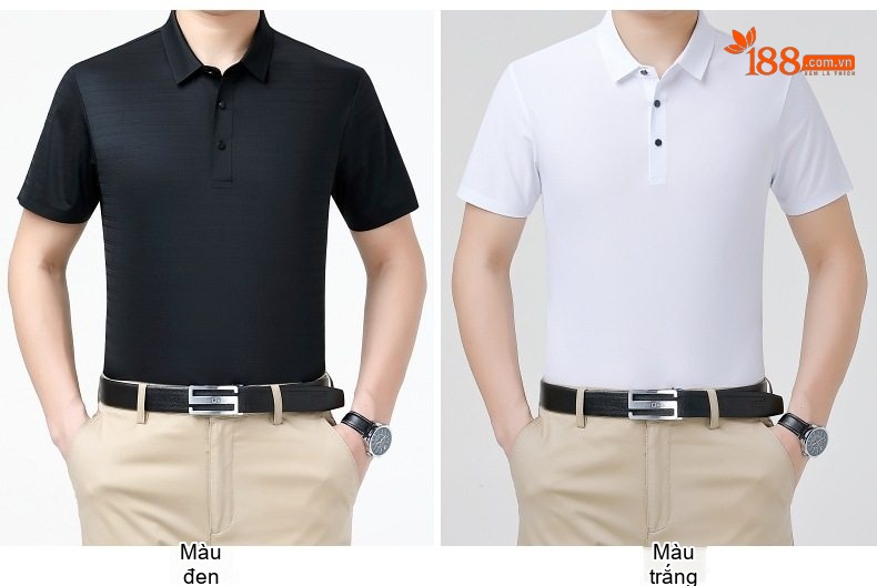 Áo Polo Nam Tay Ngắn Lụa Tằm Tơ Mát Lạnh Không Nhăn Màu Xanh, Trắng, Đen, Xám chi tiết 8