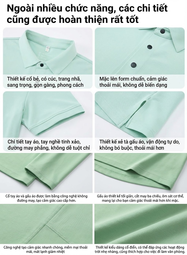 Áo Polo Nam Tay Ngắn Lụa Tơ Tằm Mùa Hè Thoải Mái Form Rộng Màu Đen, Xám, Xanh, Hồng... chi tiết 9
