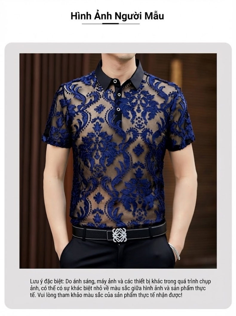 Áo Polo Nam Tay Ngắn Lưới Mỏng Họa Tiết Trung Niên Màu Đen, Xanh Dương, Xanh Lá, Xám chi tiết 11