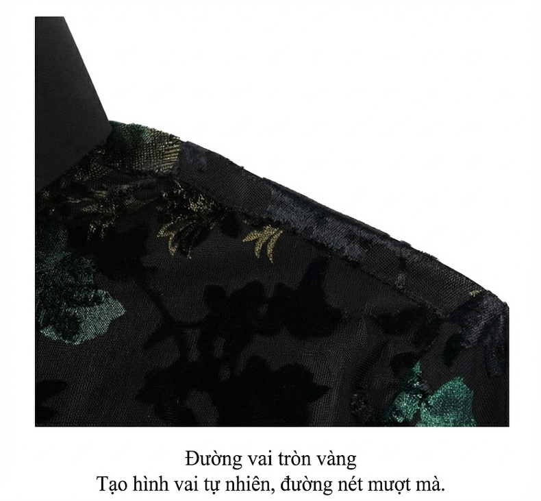 Áo Polo Nam Tay Ngắn Nhung Lụa Họa Tiết Hoa Mỏng Mát Màu Đen, Xanh Lá, Vàng chi tiết 4