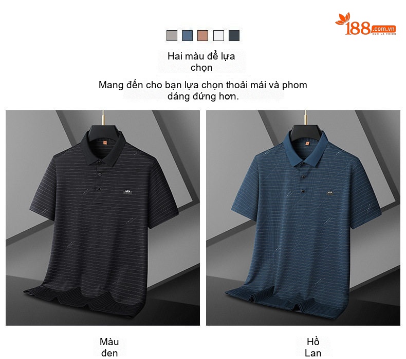 Áo Polo Nam Tay Ngắn Sọc Kẻ Cổ Bẻ Form Rộng Màu Đen, Xanh Navy chi tiết 2