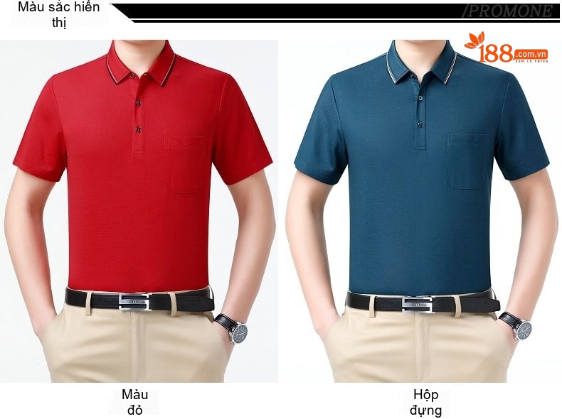 Áo Polo Nam Tay Ngắn Sợi Tơ Tằm Mát Lạnh Form Rộng Có Túi Màu Trắng, Đỏ, Xanh, Đen... chi tiết 7