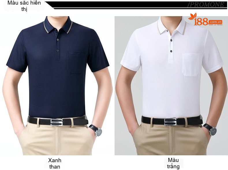 Áo Polo Nam Tay Ngắn Sợi Tơ Tằm Mát Lạnh Form Rộng Có Túi Màu Trắng, Đỏ, Xanh, Đen... chi tiết 8