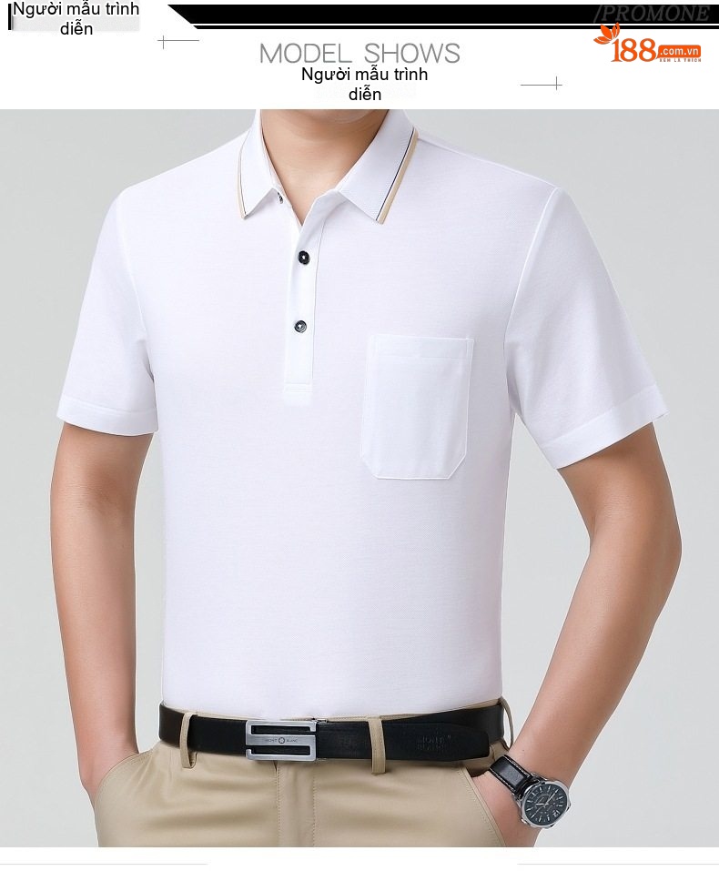 Áo Polo Nam Tay Ngắn Sợi Tơ Tằm Mát Lạnh Form Rộng Có Túi Màu Trắng, Đỏ, Xanh, Đen... chi tiết 9