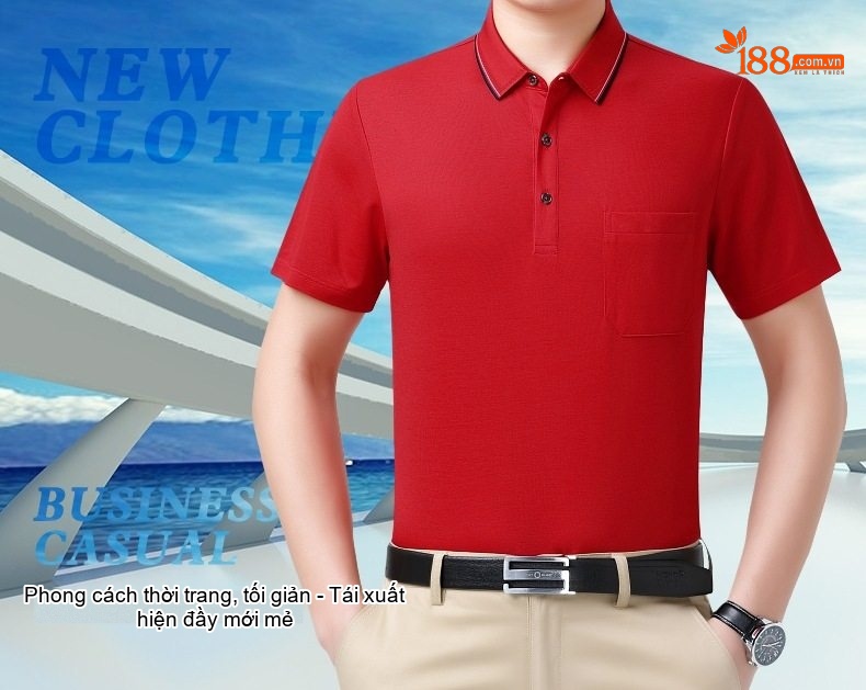 Áo Polo Nam Tay Ngắn Sợi Tơ Tằm Mát Lạnh Form Rộng Có Túi Màu Trắng, Đỏ, Xanh, Đen... chi tiết 1