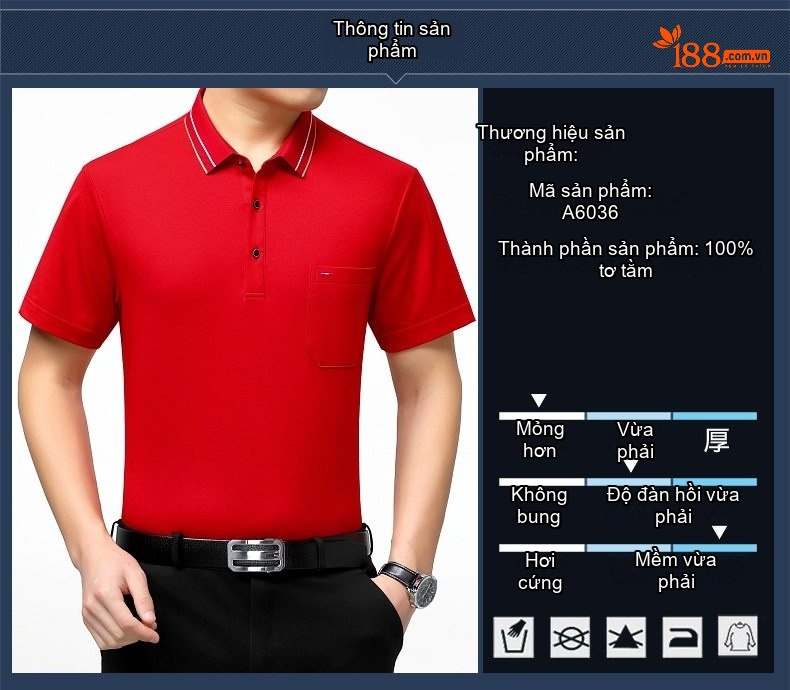 Áo Polo Nam Trung Niên Cotton Thoáng Mát Họa Tiết Túi Ngực Màu Xanh Navy, Đỏ chi tiết 3