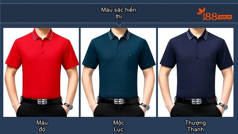 Áo Polo Nam Trung Niên Cotton Thoáng Mát Họa Tiết Túi Ngực Màu Xanh Navy, Đỏ chi tiết 4