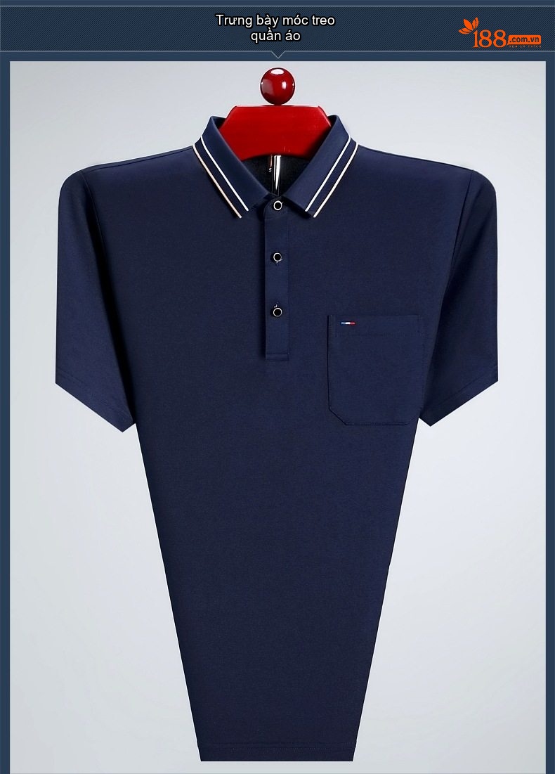 Áo Polo Nam Trung Niên Cotton Thoáng Mát Họa Tiết Túi Ngực Màu Xanh Navy, Đỏ chi tiết 17