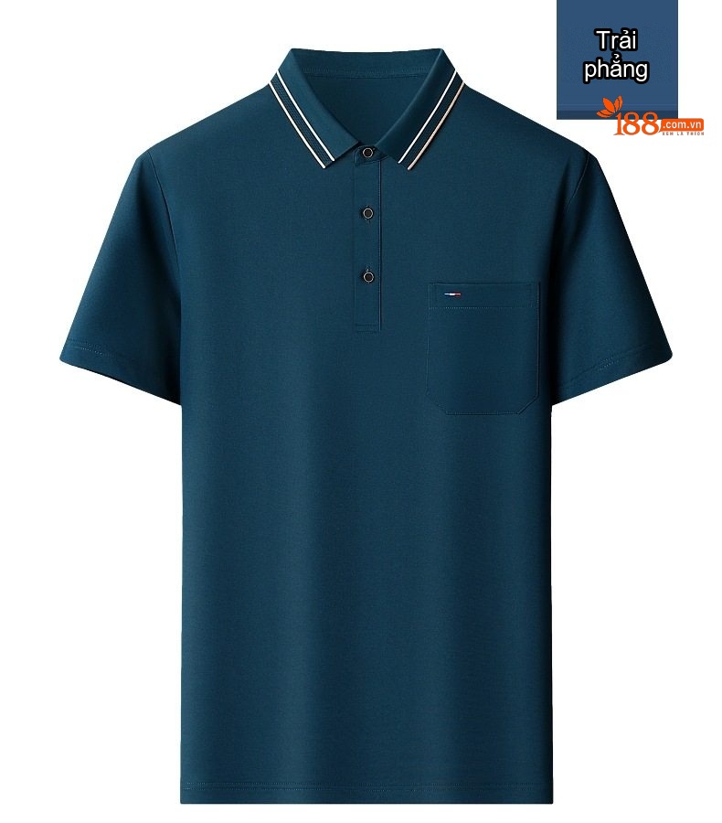 Áo Polo Nam Trung Niên Cotton Thoáng Mát Họa Tiết Túi Ngực Màu Xanh Navy, Đỏ chi tiết 20
