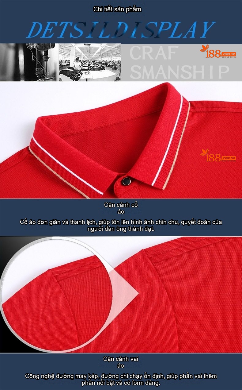 Áo Polo Nam Trung Niên Cotton Thoáng Mát Họa Tiết Túi Ngực Màu Xanh Navy, Đỏ chi tiết 22