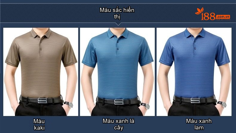Áo Polo Nam Trung Niên Lụa Tằm Cao Cấp Tay Ngắn Họa Tiết Sọc Thời Trang Màu Xanh, Nâu chi tiết 4