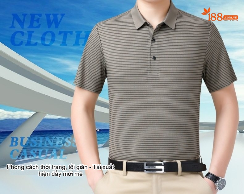 Áo Polo Nam Trung Niên Lụa Tằm Mềm Mát Thoáng Khí Màu Xám, Đen, Trắng chi tiết 1