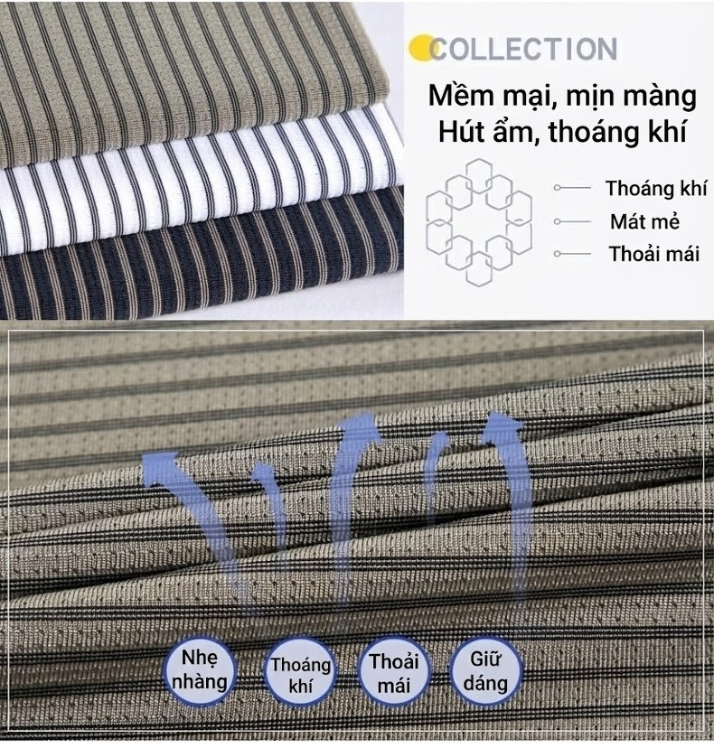 Áo Polo Nam Trung Niên Lụa Tằm Mềm Mát Thoáng Khí Màu Xám, Đen, Trắng chi tiết 4