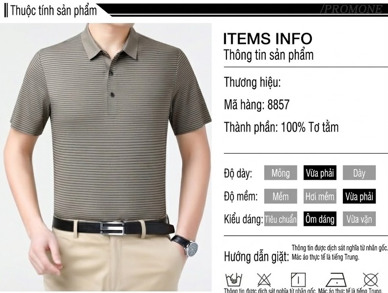 Áo Polo Nam Trung Niên Lụa Tằm Mềm Mát Thoáng Khí Màu Xám, Đen, Trắng chi tiết 6