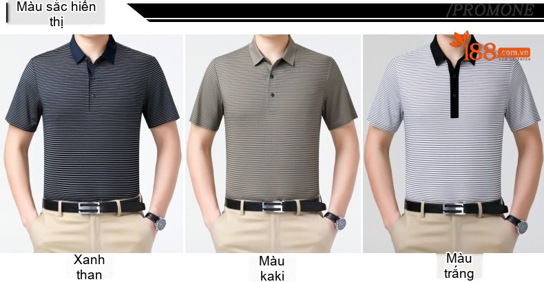 Áo Polo Nam Trung Niên Lụa Tằm Mềm Mát Thoáng Khí Màu Xám, Đen, Trắng chi tiết 7