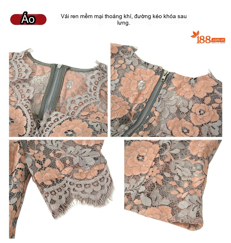 Áo Ren Nữ Tay Ngắn Cổ chữ V Thiết Kế Ôm Dáng Màu Đen, Trắng, Hồng chi tiết 4