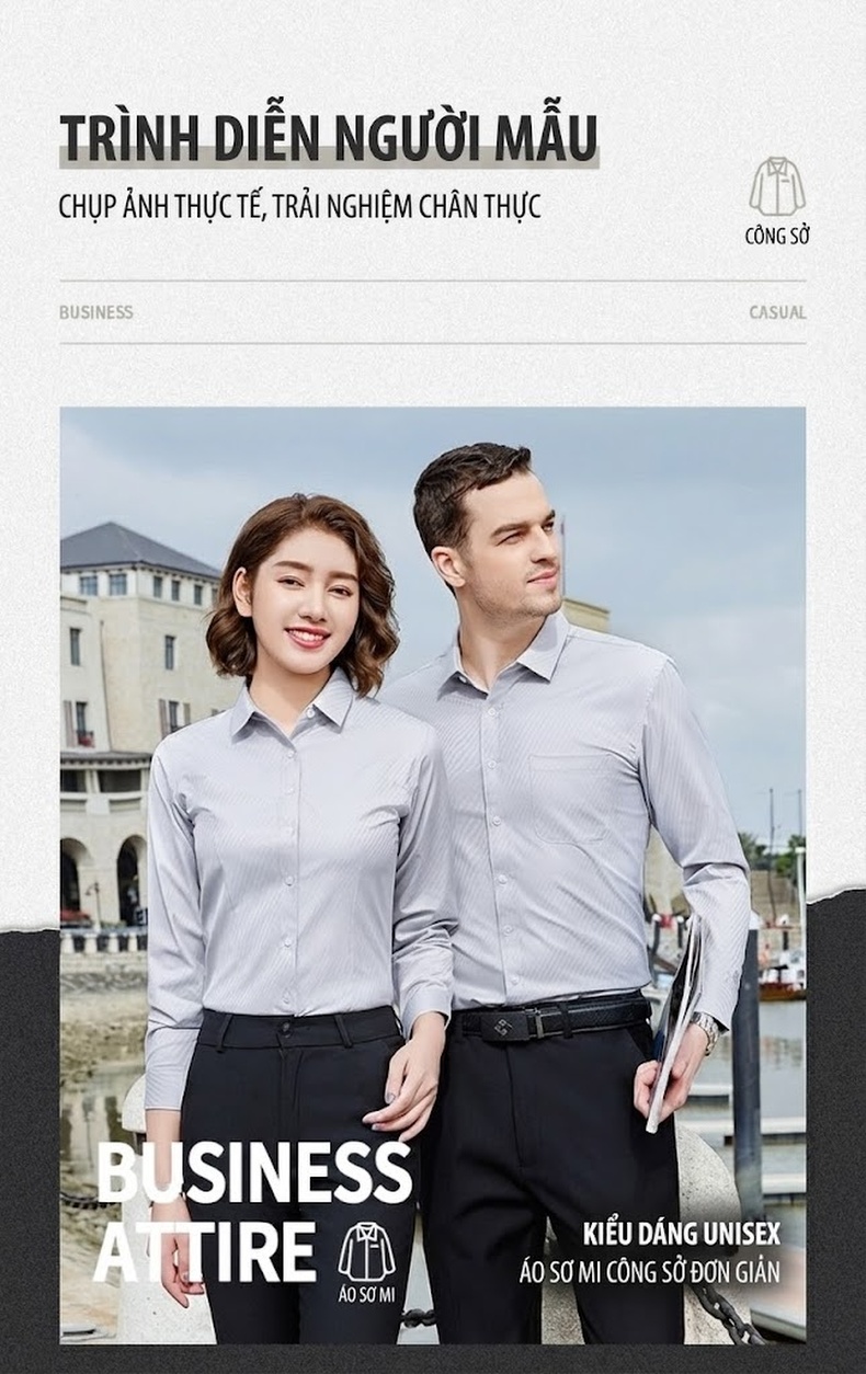 Áo Sơ Mi Dài Tay Đồng Phục Công Sở Thêu Logo Màu Trắng, Xám, Xanh Nhạt chi tiết 11