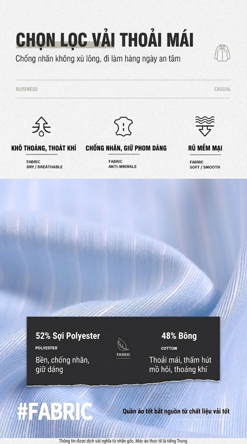 Áo Sơ Mi Dài Tay Đồng Phục Công Sở Thêu Logo Màu Trắng, Xám, Xanh Nhạt chi tiết 6