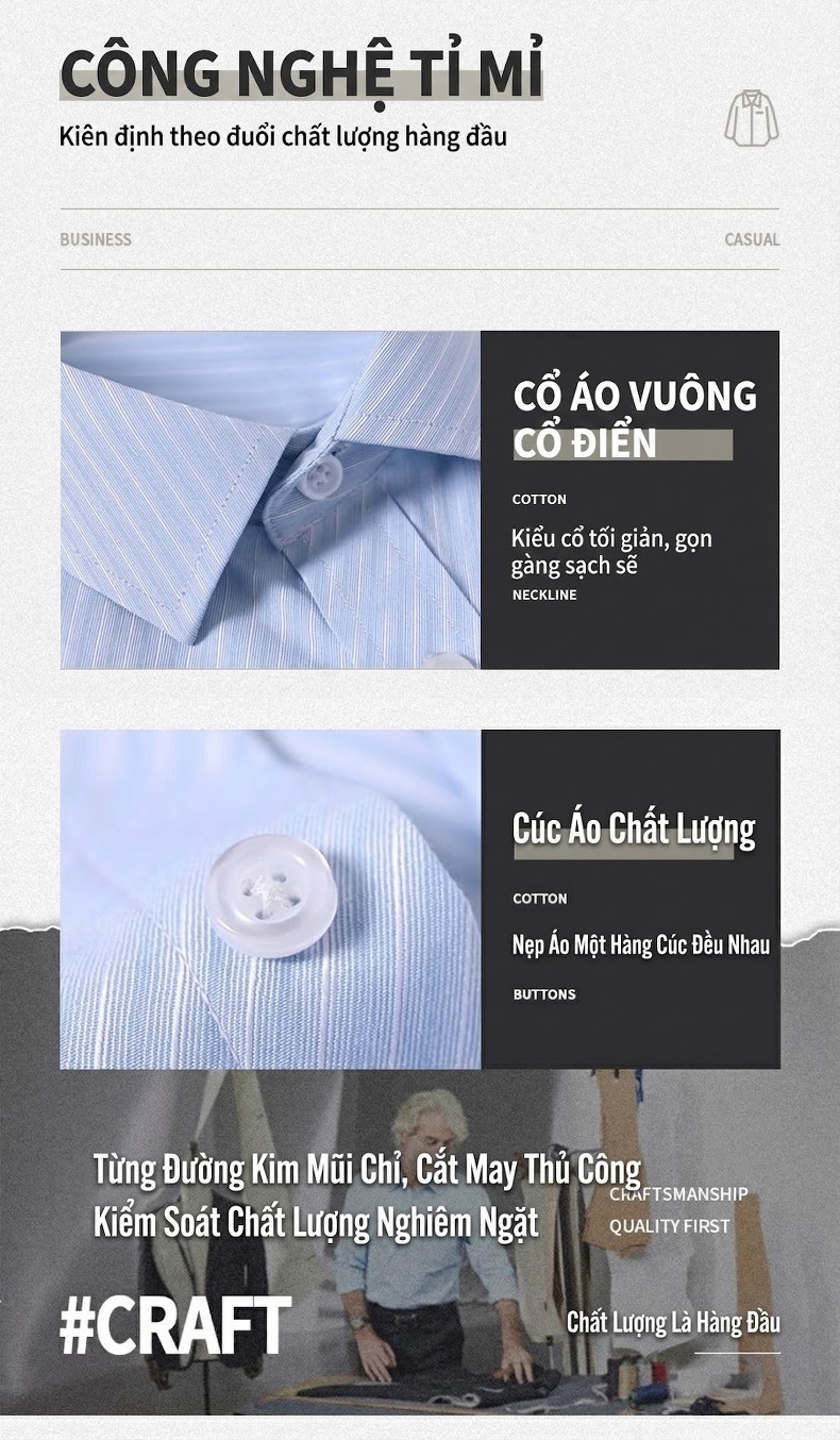 Áo Sơ Mi Dài Tay Đồng Phục Công Sở Thêu Logo Màu Trắng, Xám, Xanh Nhạt chi tiết 7