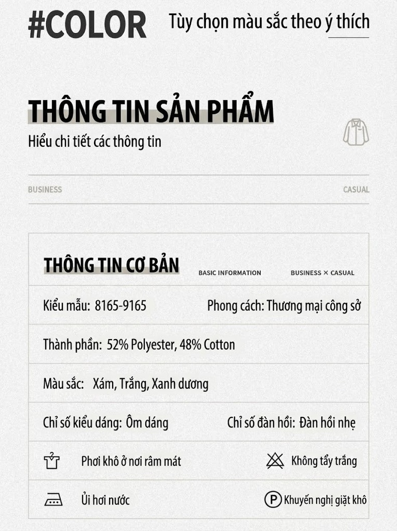Áo Sơ Mi Dài Tay Đồng Phục Công Sở Thêu Logo Màu Trắng, Xám, Xanh Nhạt chi tiết 10
