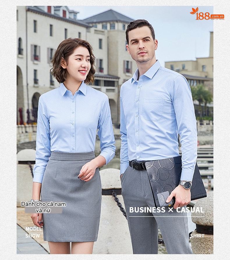 Áo Sơ Mi Dài Tay Đồng Phục Công Sở Thêu Logo Màu Trắng, Xám, Xanh Nhạt chi tiết 15