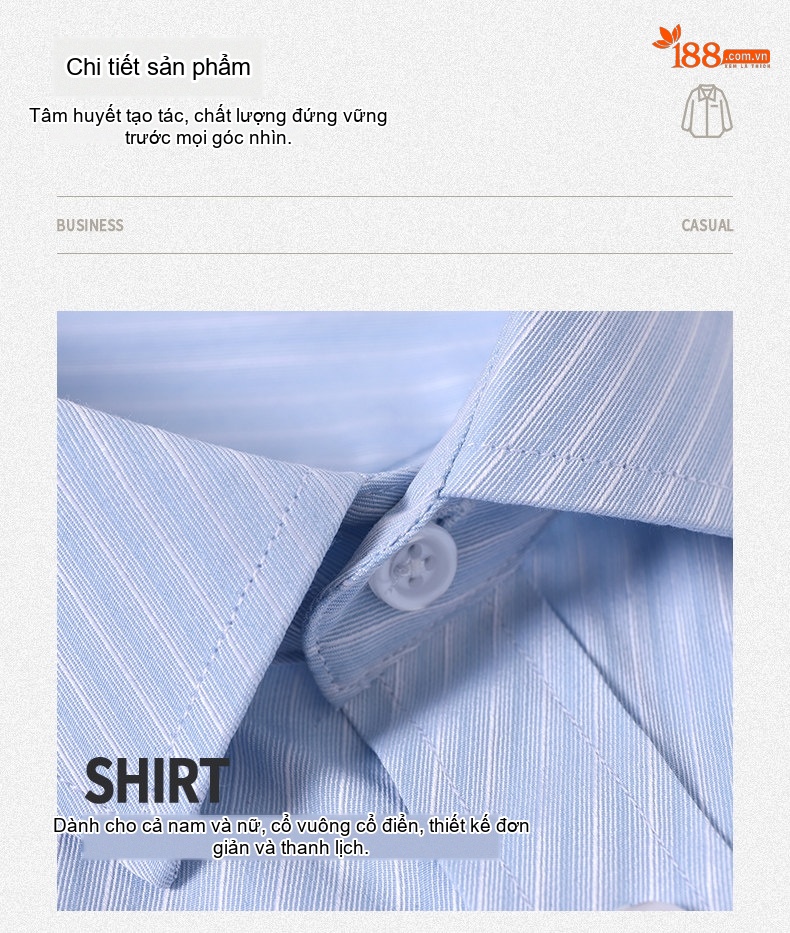 Áo Sơ Mi Dài Tay Đồng Phục Công Sở Thêu Logo Màu Trắng, Xám, Xanh Nhạt chi tiết 17