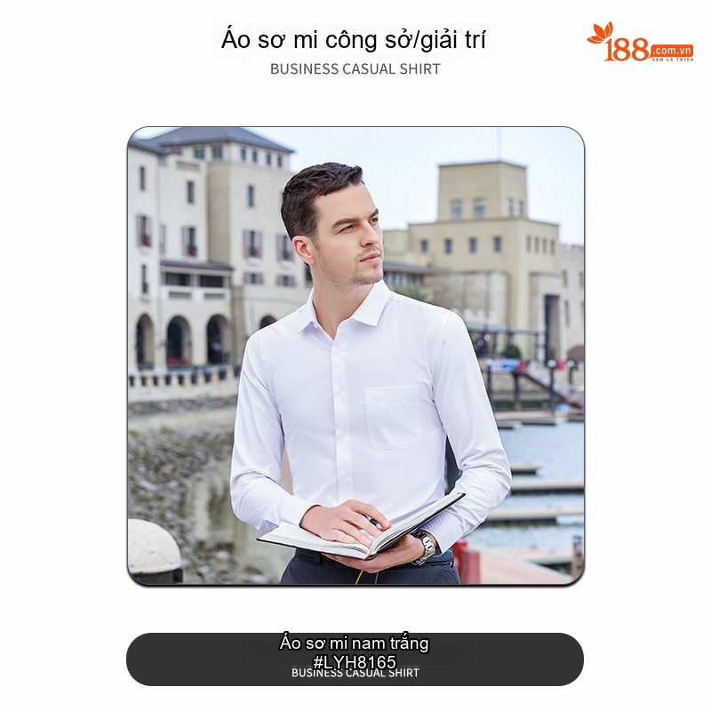 Áo Sơ Mi Dài Tay Đồng Phục Công Sở Thêu Logo Màu Trắng, Xám, Xanh Nhạt