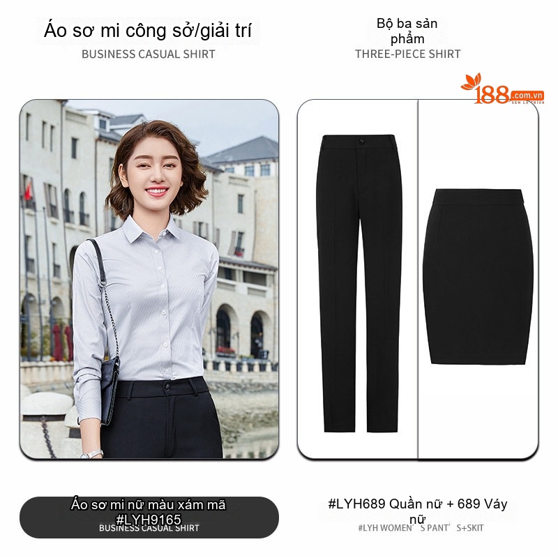 Áo Sơ Mi Dài Tay Đồng Phục Công Sở Thêu Logo Màu Trắng, Xám, Xanh Nhạt