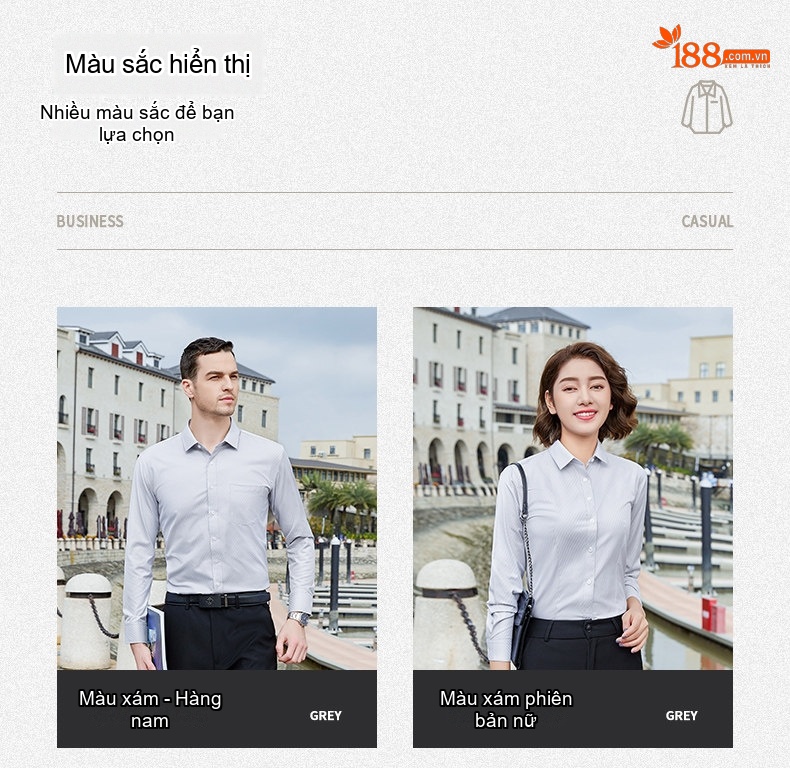 Áo Sơ Mi Dài Tay Đồng Phục Công Sở Thêu Logo Màu Trắng, Xám, Xanh Nhạt chi tiết 8