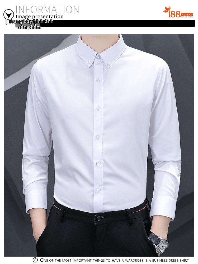Áo Sơ Mi Dài Tay Nam Bamboo Fiber (Sợi Tre) Cao Cấp Chống Nhăn, Co Giãn Màu Trắng, Xanh Dương, Xanh Navy... chi tiết 7