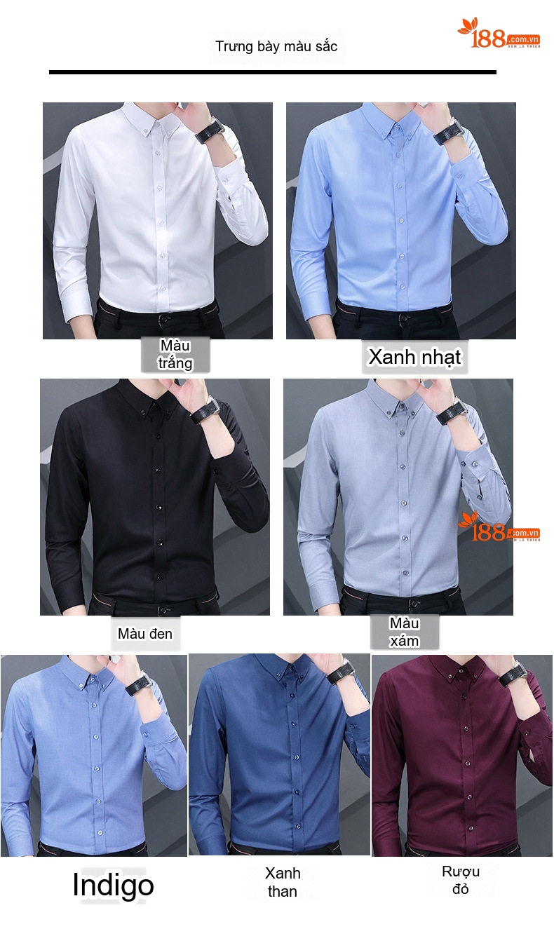 Áo Sơ Mi Dài Tay Nam Bamboo Fiber (Sợi Tre) Cao Cấp Chống Nhăn, Co Giãn Màu Trắng, Xanh Dương, Xanh Navy... chi tiết 6