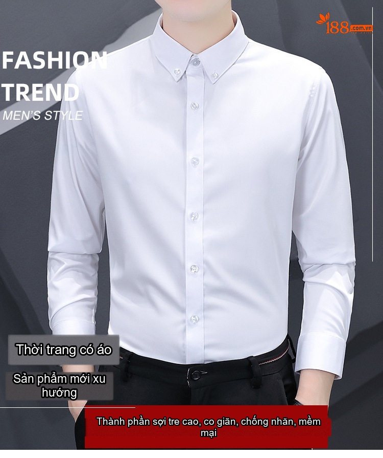 Áo Sơ Mi Dài Tay Nam Bamboo Fiber (Sợi Tre) Cao Cấp Chống Nhăn, Co Giãn Màu Trắng, Xanh Dương, Xanh Navy... chi tiết 1