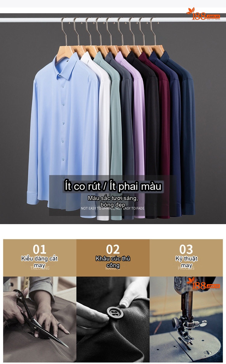 Áo Sơ Mi Dài Tay Nam Cao Cấp Co Giãn Không Nhăn Màu Xanh Nhạt, Tím, Xanh Dương, Xám chi tiết 5