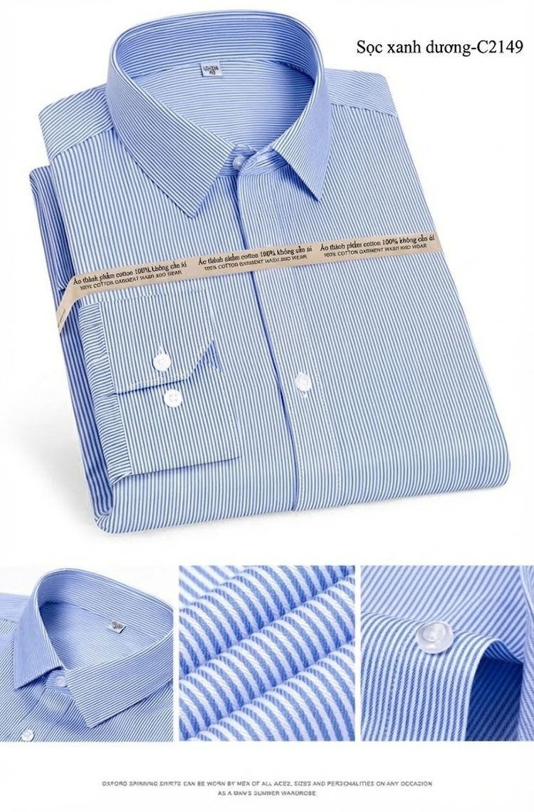 Áo Sơ Mi Dài Tay Nam Cotton Chống Nhăn Màu Trắng, Xanh Da Trời, Xanh Sọc... chi tiết 13