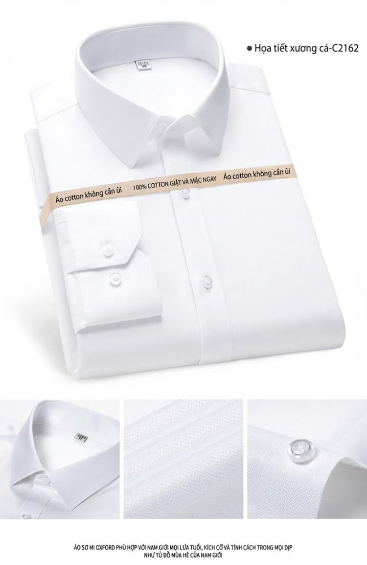 Áo Sơ Mi Dài Tay Nam Cotton Chống Nhăn Màu Trắng, Xanh Da Trời, Xanh Sọc... chi tiết 16