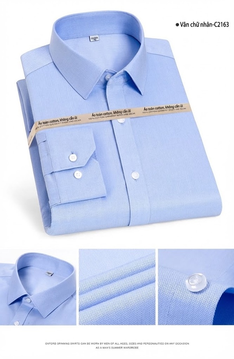 Áo Sơ Mi Dài Tay Nam Cotton Chống Nhăn Màu Trắng, Xanh Da Trời, Xanh Sọc... chi tiết 17