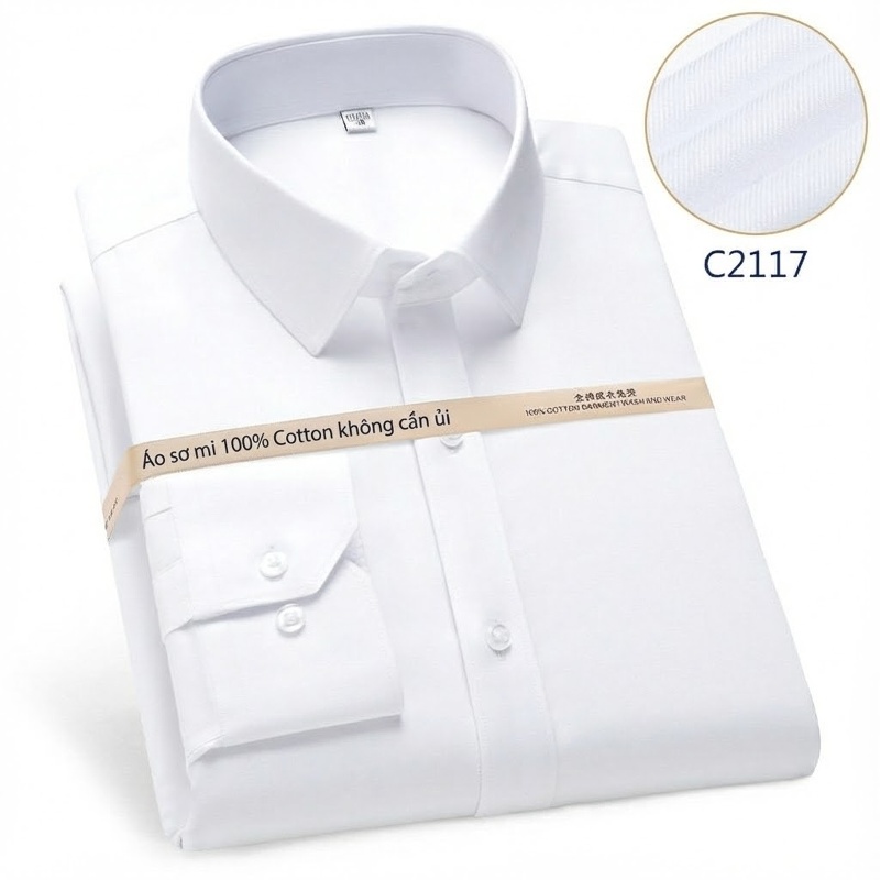 Áo Sơ Mi Dài Tay Nam Cotton Chống Nhăn Màu Trắng, Xanh Da Trời, Xanh Sọc...