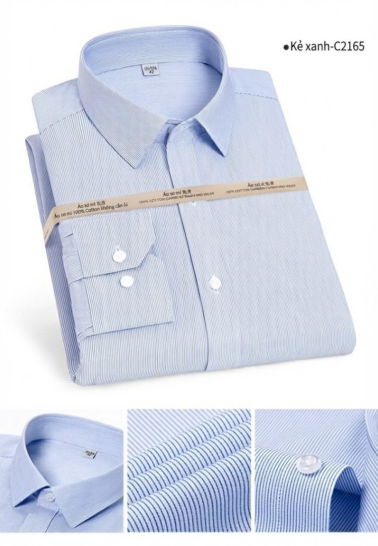 Áo Sơ Mi Dài Tay Nam Cotton Chống Nhăn Màu Trắng, Xanh Da Trời, Xanh Sọc... chi tiết 18