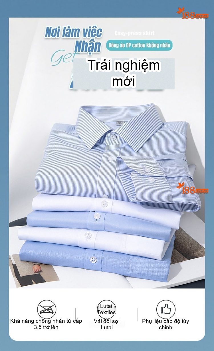 Áo Sơ Mi Dài Tay Nam Cotton Chống Nhăn Màu Trắng, Xanh Da Trời, Xanh Sọc... chi tiết 1