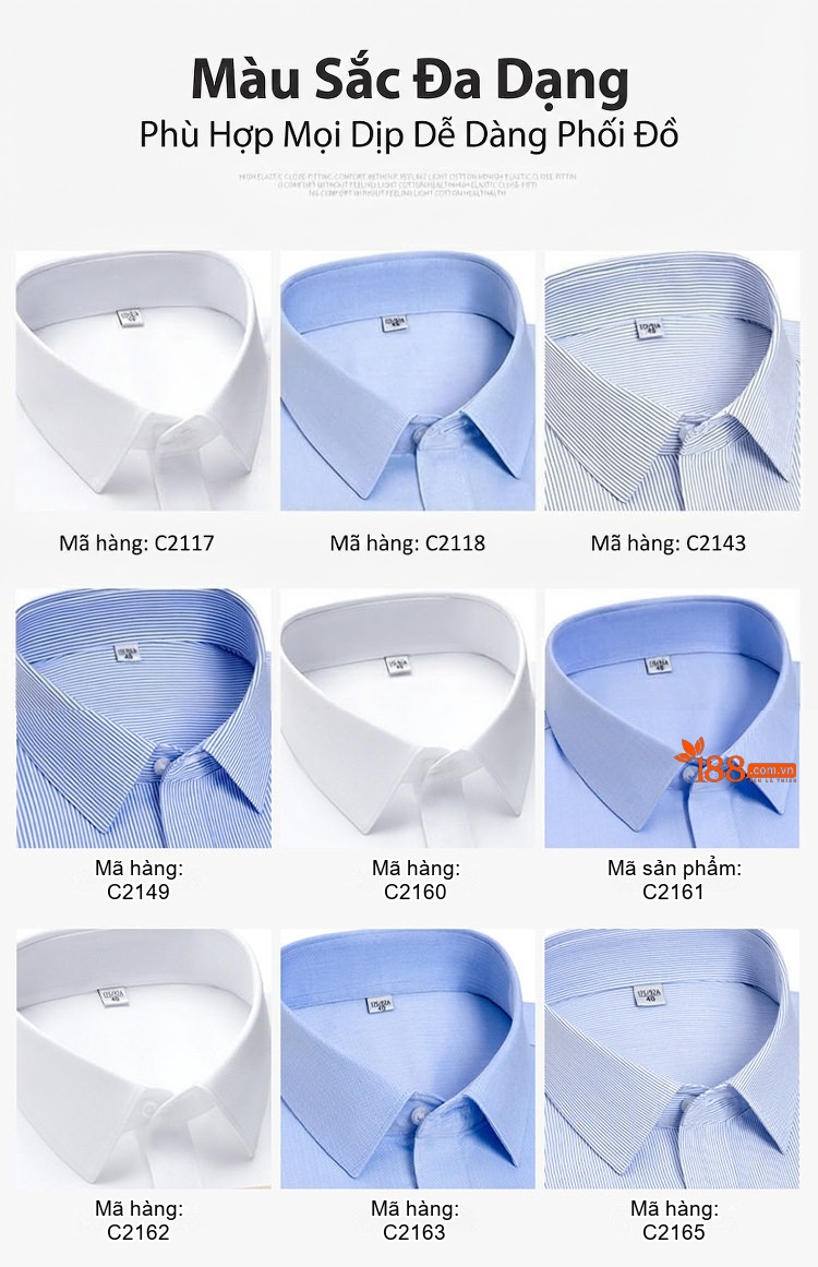 Áo Sơ Mi Dài Tay Nam Cotton Chống Nhăn Màu Trắng, Xanh Da Trời, Xanh Sọc... chi tiết 6