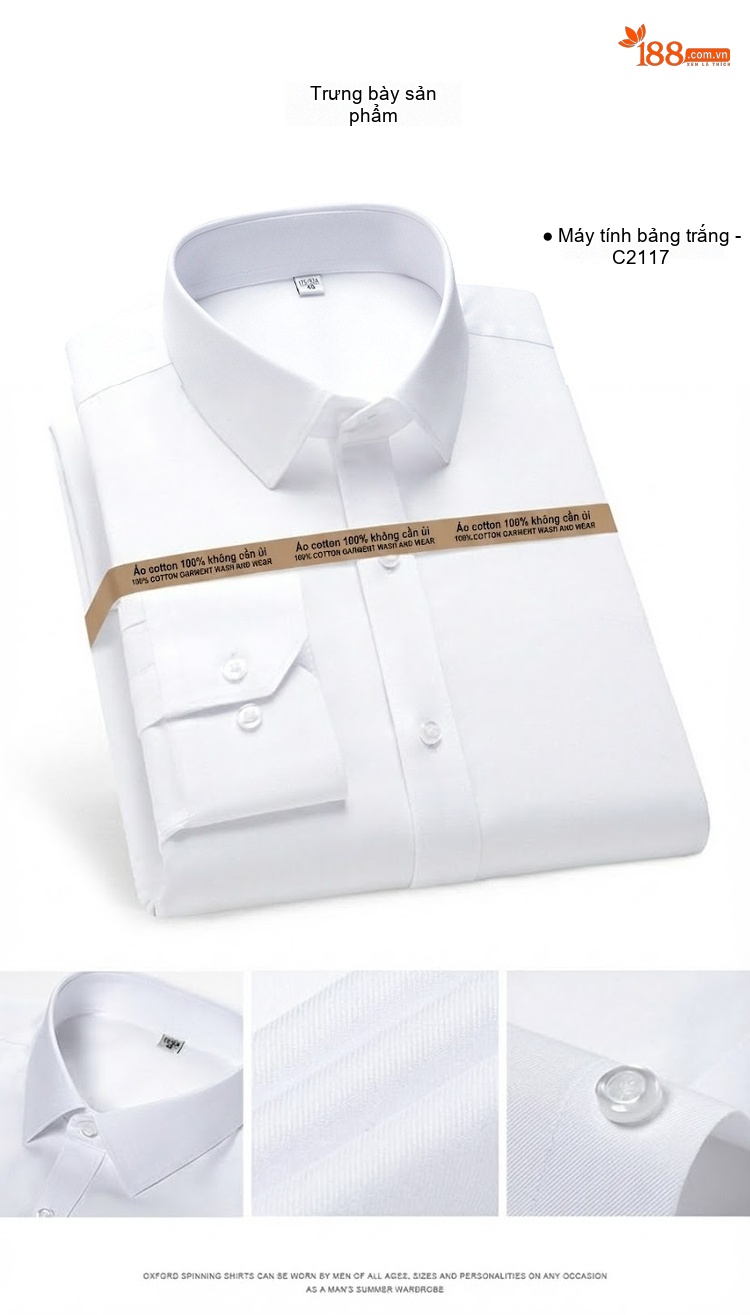 Áo Sơ Mi Dài Tay Nam Cotton Chống Nhăn Màu Trắng, Xanh Da Trời, Xanh Sọc... chi tiết 10