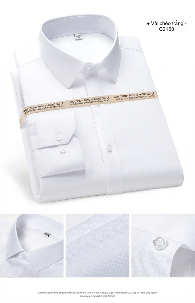 Áo Sơ Mi Dài Tay Nam Cotton Chống Nhăn Màu Trắng, Xanh Da Trời, Xanh Sọc... chi tiết 14