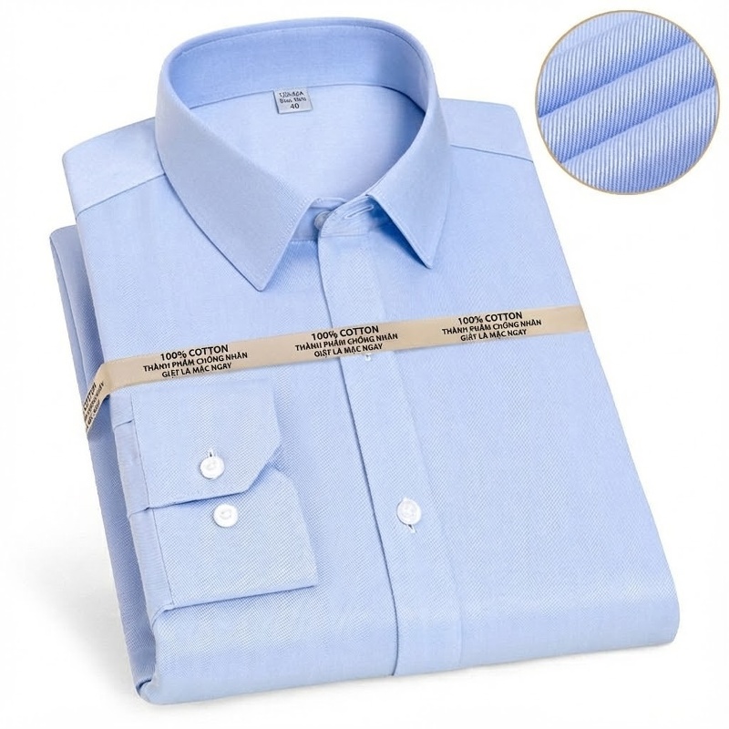 Áo Sơ Mi Dài Tay Nam Cotton Chống Nhăn Màu Trắng, Xanh Da Trời, Xanh Sọc...