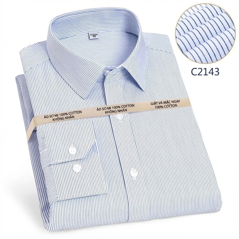 Áo Sơ Mi Dài Tay Nam Cotton Chống Nhăn Màu Trắng, Xanh Da Trời, Xanh Sọc...