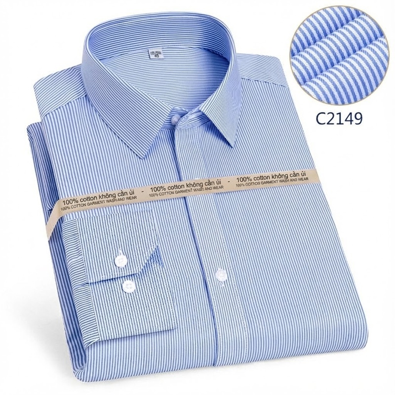 Áo Sơ Mi Dài Tay Nam Cotton Chống Nhăn Màu Trắng, Xanh Da Trời, Xanh Sọc...