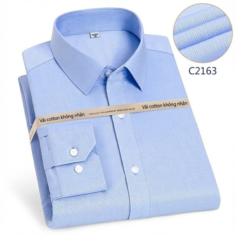 Áo Sơ Mi Dài Tay Nam Cotton Chống Nhăn Màu Trắng, Xanh Da Trời, Xanh Sọc...