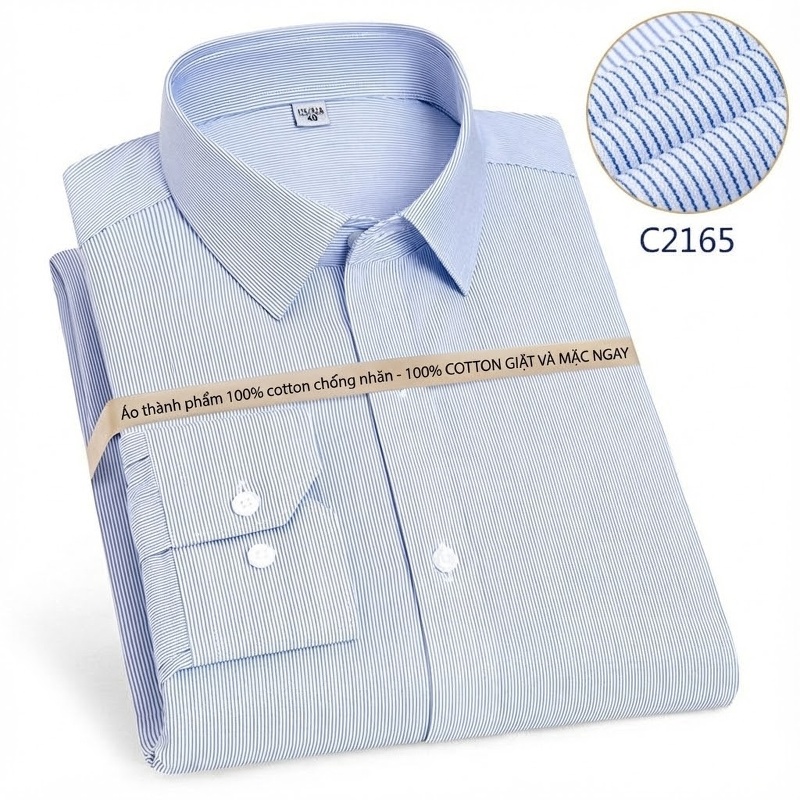 Áo Sơ Mi Dài Tay Nam Cotton Chống Nhăn Màu Trắng, Xanh Da Trời, Xanh Sọc...